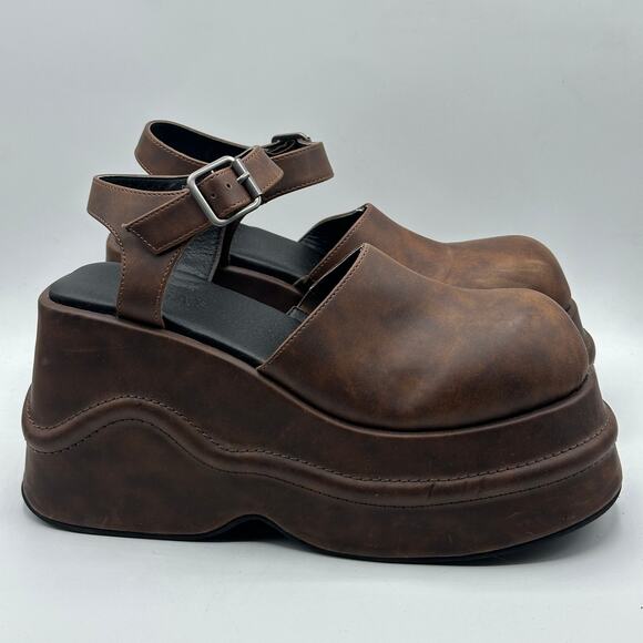 DELIAS x DOLLS KILL Catching Flights Platform Mules Brown Y2K 90s Sz 10 - Picture 2 of 9